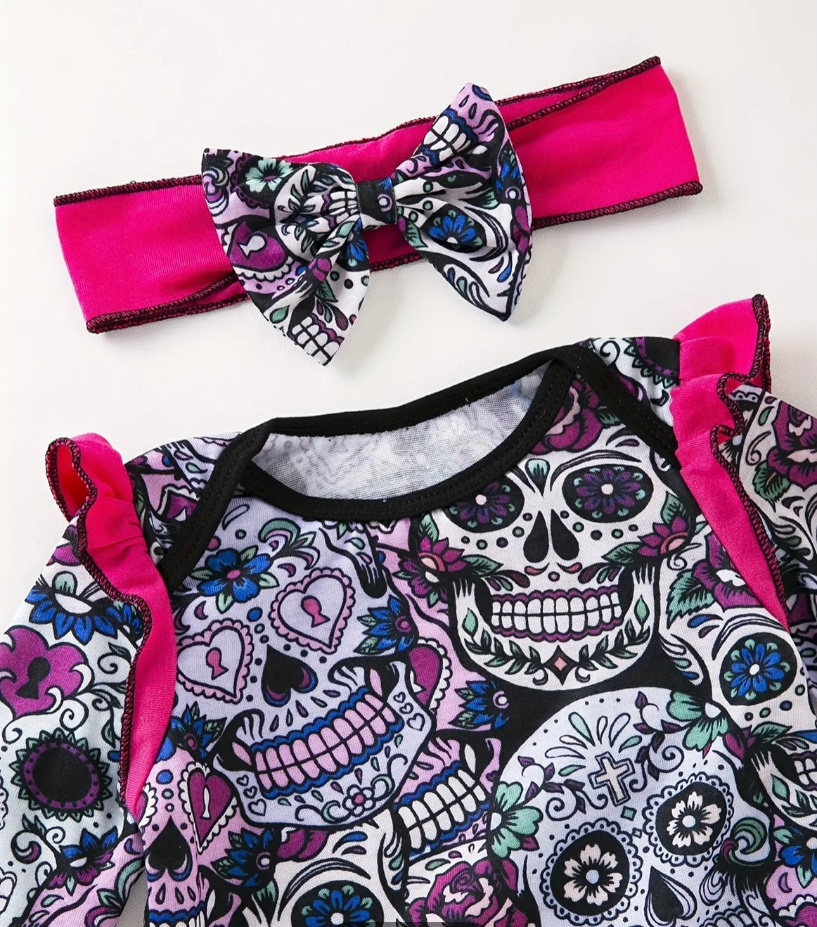 Pink Skull Long Sleeve Romper