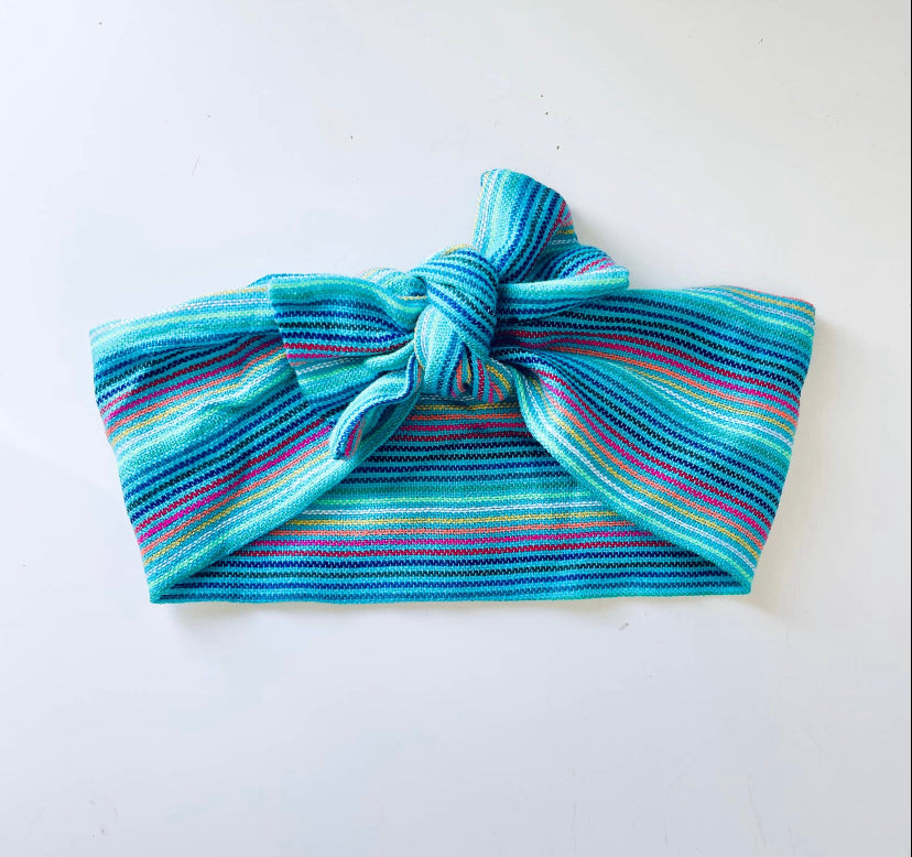 Turquoise Stripe Serape (Chula) Headband Bow
