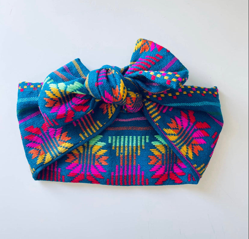 Blue Serape (Chula) Headband Bow