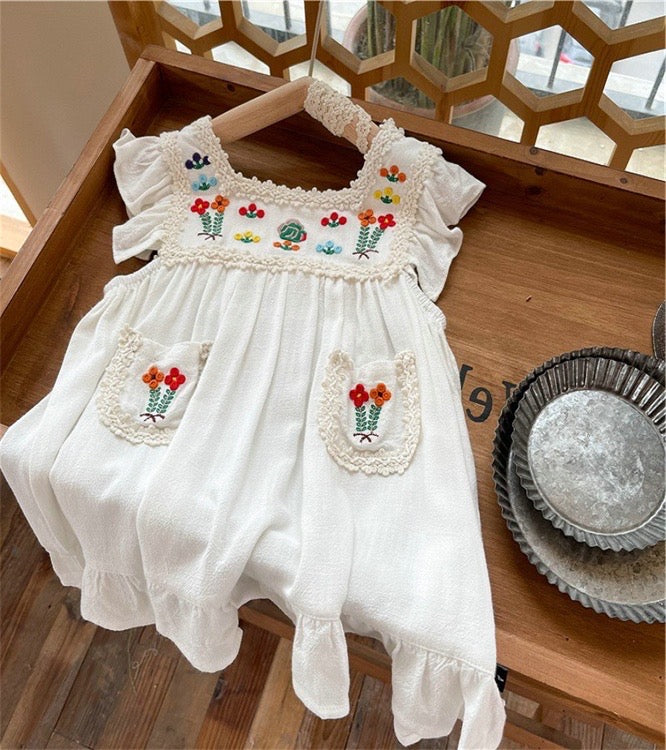 White Embroidered Flower Dress
