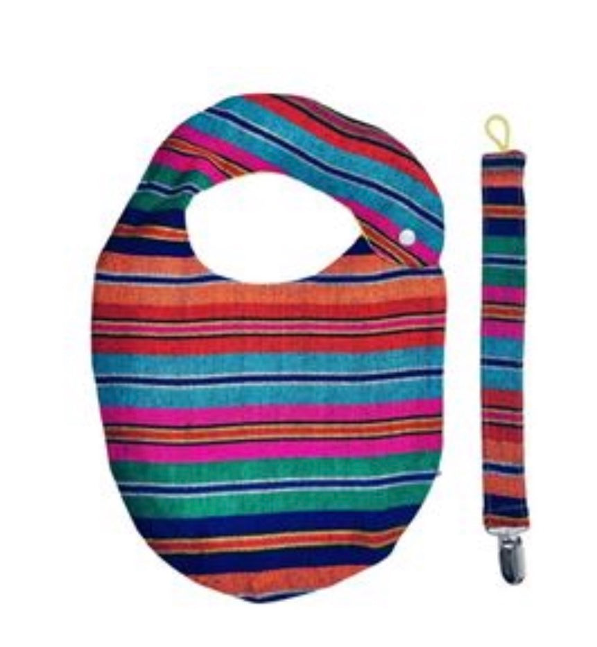 Multi Stripe Serape Bib And Paci Set